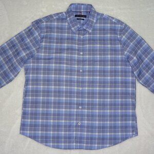 Tommy Hilfiger Mens L Button Up Dress Shirt Blue Plaid All Seasons 16-16.5